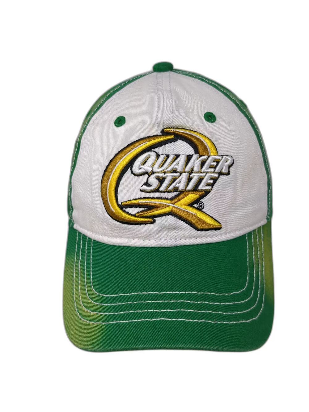 Quaker State Green White Snapback One Size Hat Embroidered Logo Racing Cap